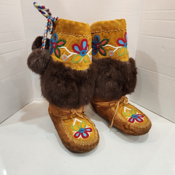 Handmade Shoes - Handmade First Nations Native American Mukluks Boots Rabbit Fur Caribou …